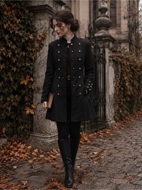 Hearts & Roses London Black Military Jacket Gothic Steampunk Coat US 8